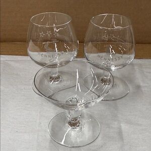 2 vintage Hennessy cognac glasses and a cordial liqueur glass
